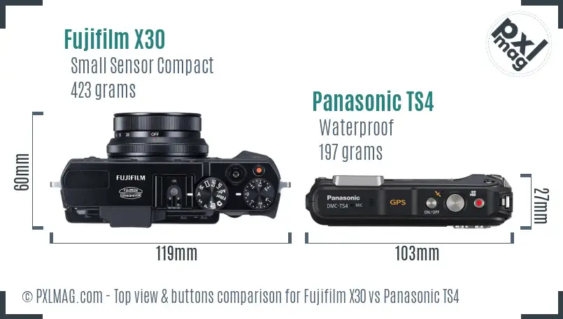 Fujifilm X30 vs Panasonic TS4 top view buttons comparison