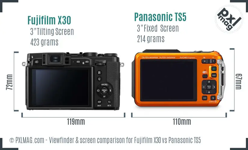 Fujifilm X30 vs Panasonic TS5 Screen and Viewfinder comparison