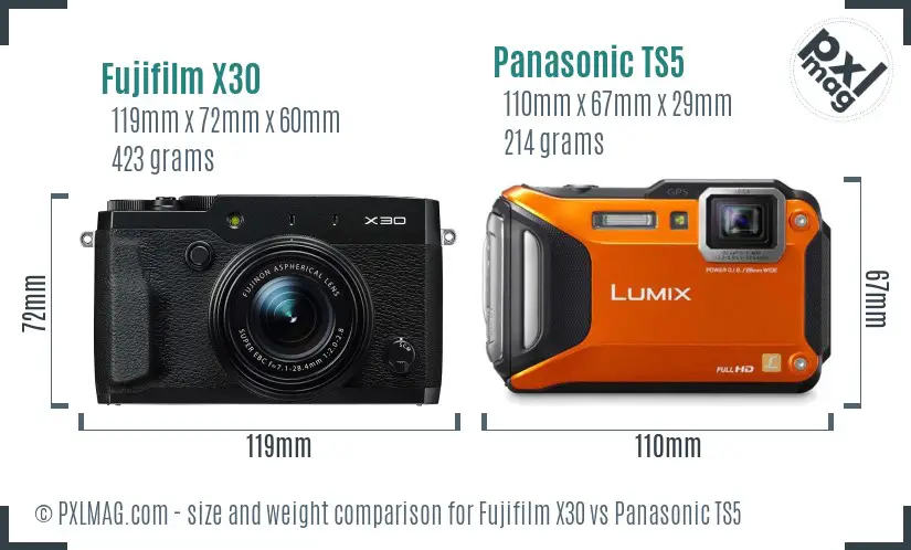 Fujifilm X30 vs Panasonic TS5 size comparison