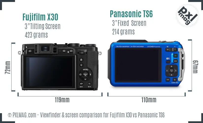 Fujifilm X30 vs Panasonic TS6 Screen and Viewfinder comparison