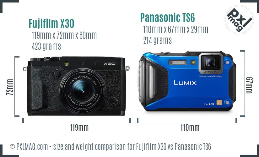 Fujifilm X30 vs Panasonic TS6 size comparison