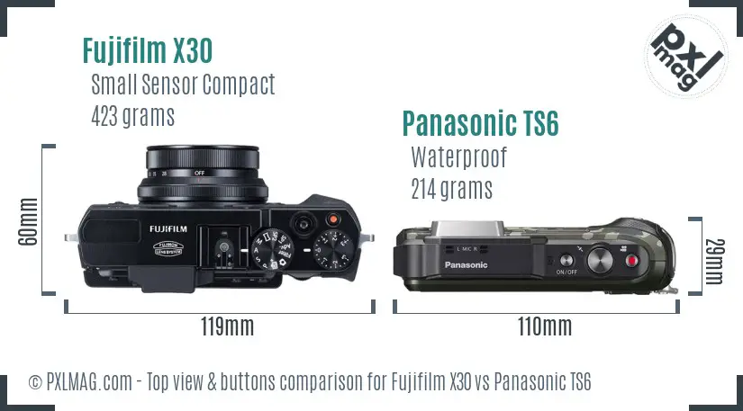 Fujifilm X30 vs Panasonic TS6 top view buttons comparison