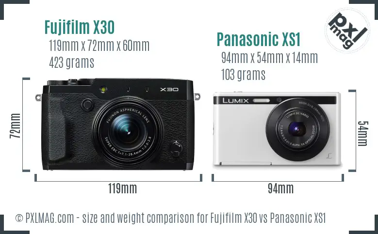 Fujifilm X30 vs Panasonic XS1 size comparison