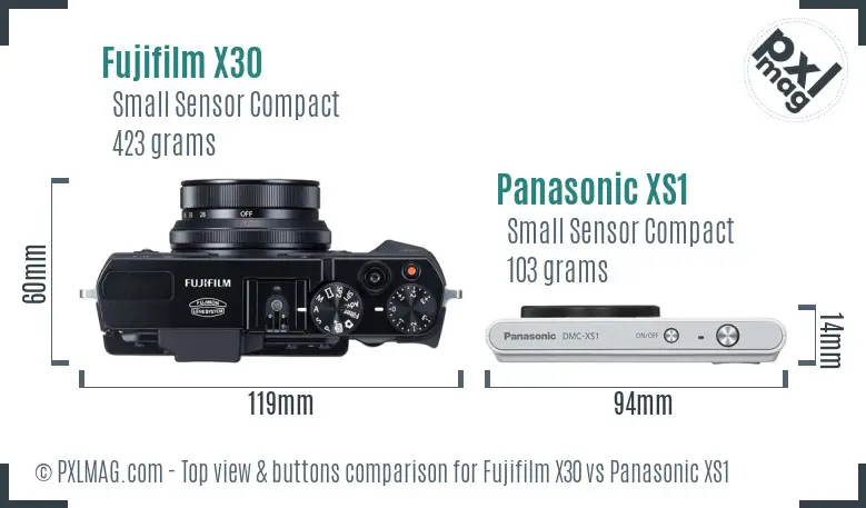Fujifilm X30 vs Panasonic XS1 top view buttons comparison