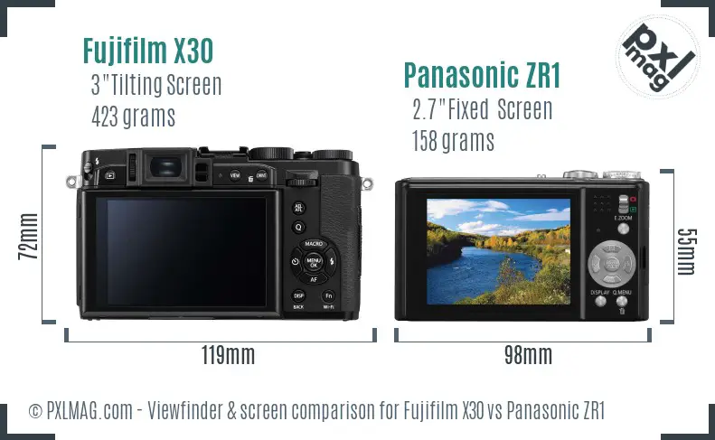 Fujifilm X30 vs Panasonic ZR1 Screen and Viewfinder comparison