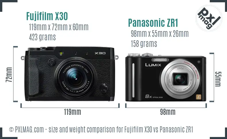 Fujifilm X30 vs Panasonic ZR1 size comparison
