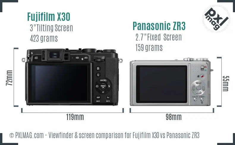 Fujifilm X30 vs Panasonic ZR3 Screen and Viewfinder comparison