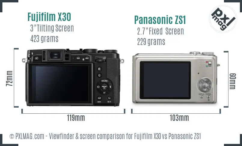 Fujifilm X30 vs Panasonic ZS1 Screen and Viewfinder comparison