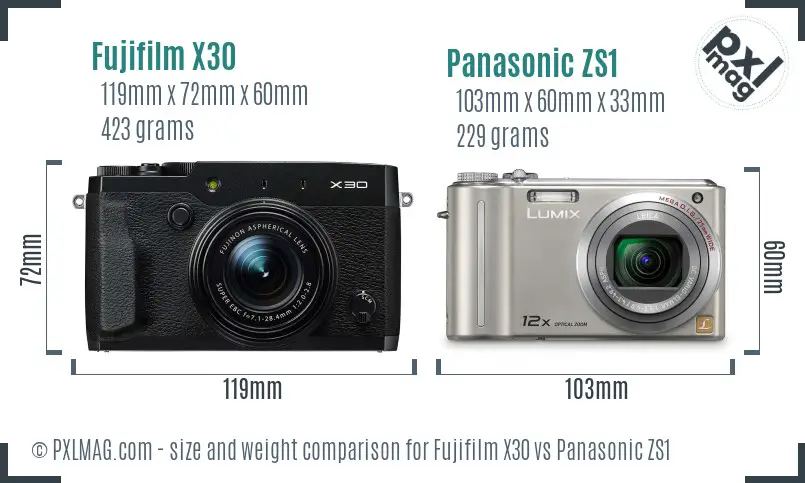 Fujifilm X30 vs Panasonic ZS1 size comparison