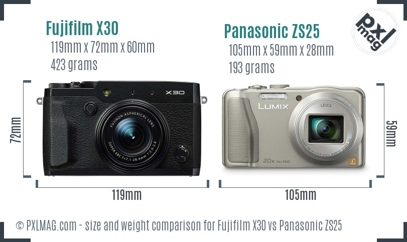 Fujifilm X30 vs Panasonic ZS25 size comparison