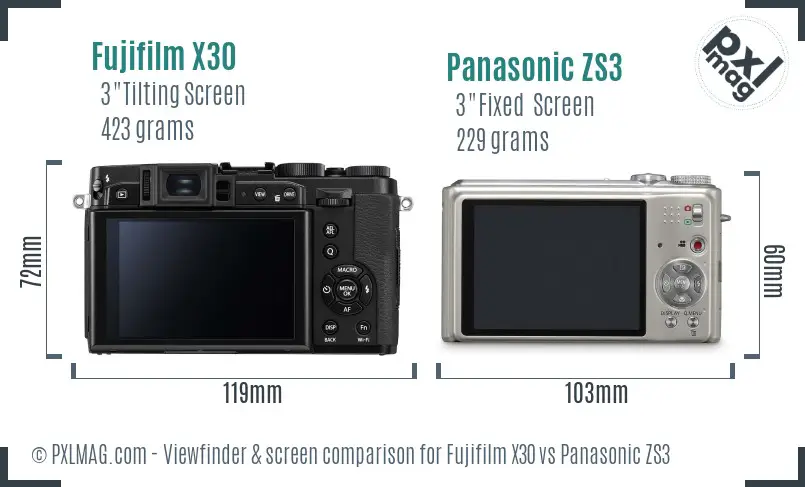 Fujifilm X30 vs Panasonic ZS3 Screen and Viewfinder comparison Fujifilm X30 vs Panasonic ZS3 Screen and Viewfinder comparison