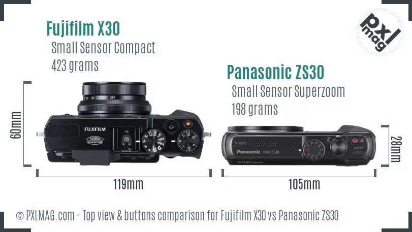 Fujifilm X30 vs Panasonic ZS30 top view buttons comparison
