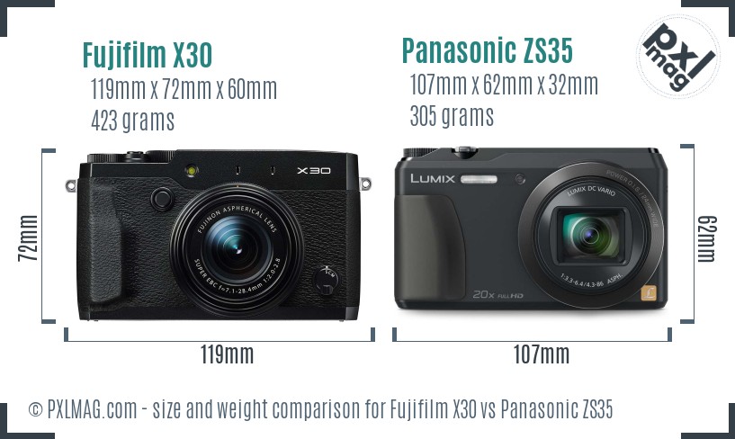 Fujifilm X30 vs Panasonic ZS35 size comparison Fujifilm X30 vs Panasonic ZS35 size comparison