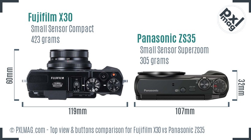 Fujifilm X30 vs Panasonic ZS35 top view buttons comparison