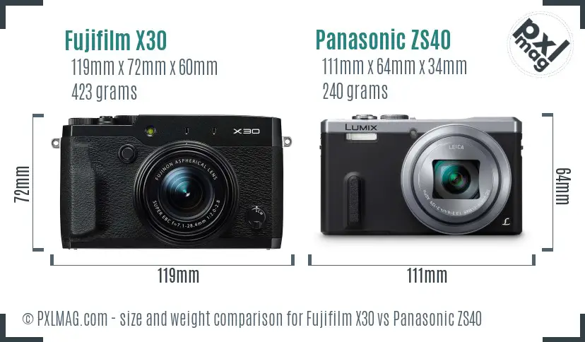 Fujifilm X30 vs Panasonic ZS40 size comparison