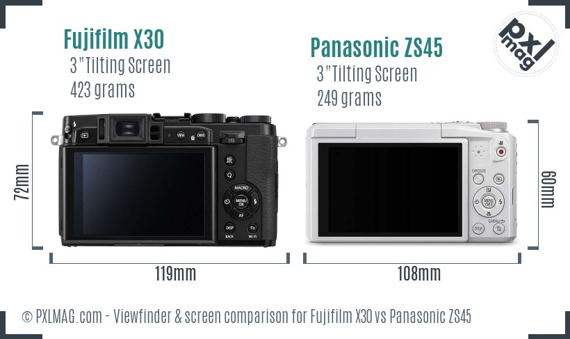 Fujifilm X30 vs Panasonic ZS45 Screen and Viewfinder comparison