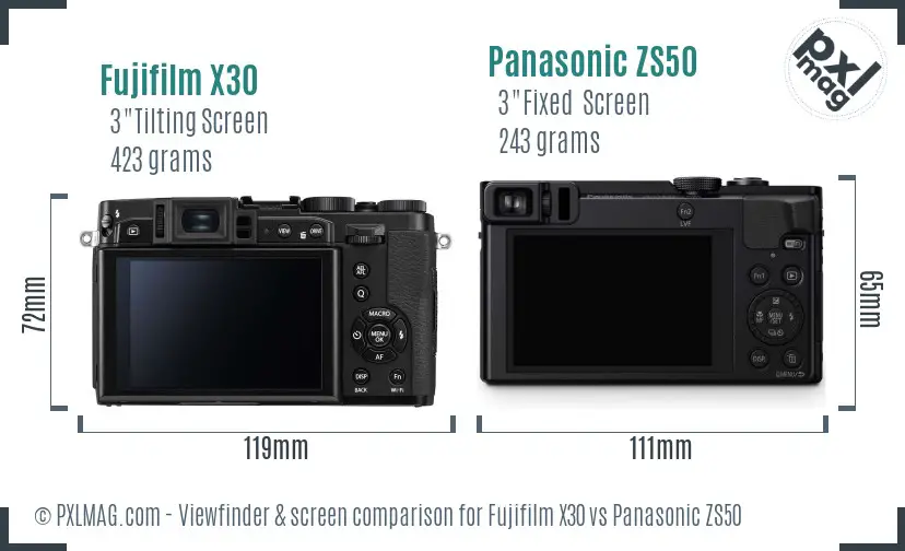 Fujifilm X30 vs Panasonic ZS50 Screen and Viewfinder comparison