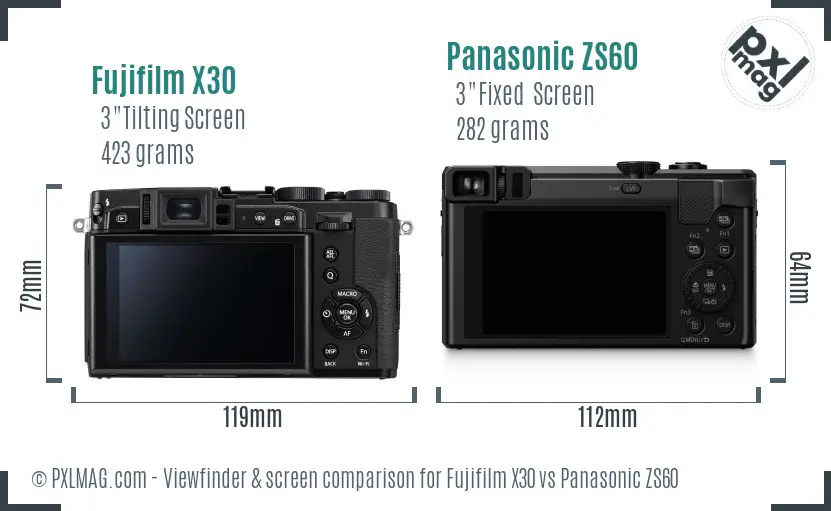 Fujifilm X30 vs Panasonic ZS60 Screen and Viewfinder comparison