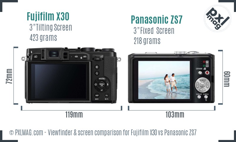 Fujifilm X30 vs Panasonic ZS7 Screen and Viewfinder comparison