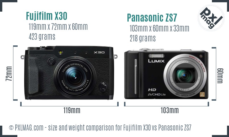 Fujifilm X30 vs Panasonic ZS7 size comparison