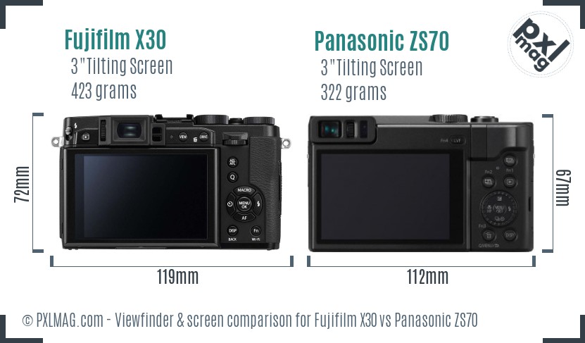Fujifilm X30 vs Panasonic ZS70 Screen and Viewfinder comparison