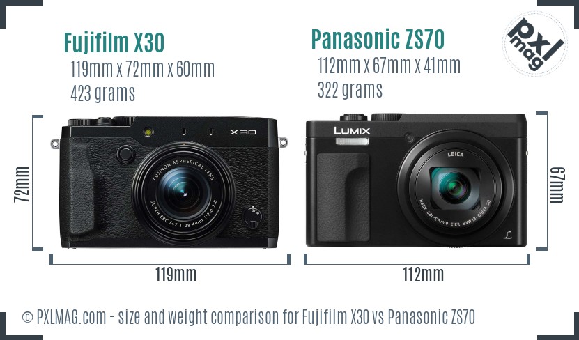 Fujifilm X30 vs Panasonic ZS70 size comparison