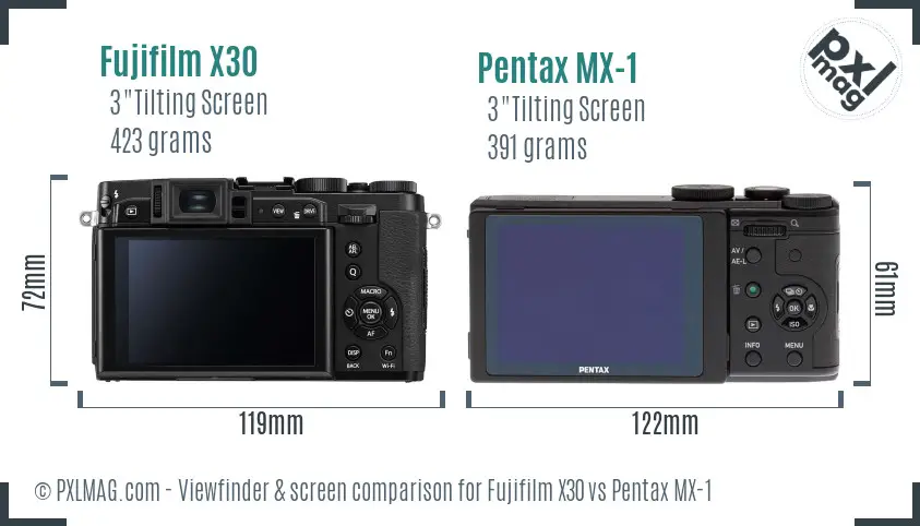 Fujifilm X30 vs Pentax MX-1 Screen and Viewfinder comparison
