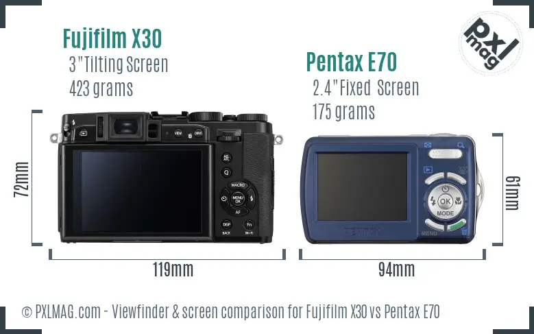 Fujifilm X30 vs Pentax E70 Screen and Viewfinder comparison