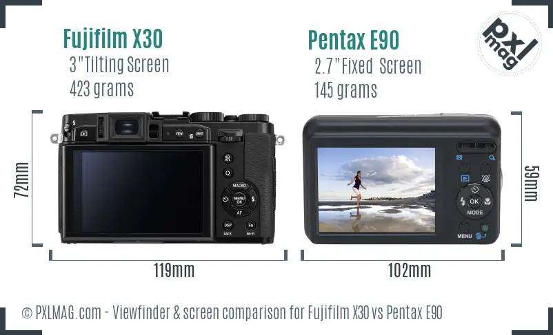 Fujifilm X30 vs Pentax E90 Screen and Viewfinder comparison