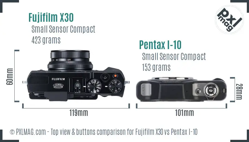 Fujifilm X30 vs Pentax I-10 top view buttons comparison