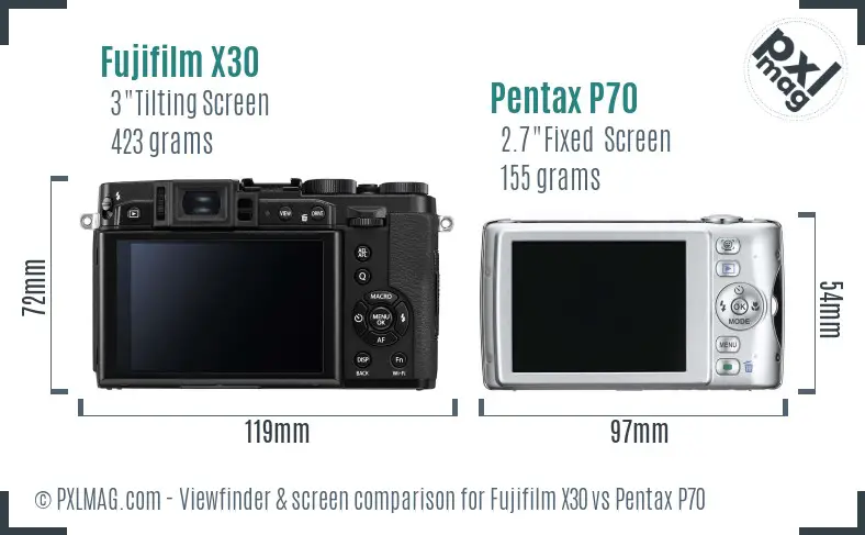 Fujifilm X30 vs Pentax P70 Screen and Viewfinder comparison