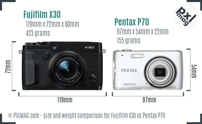 Fujifilm X30 vs Pentax P70 size comparison