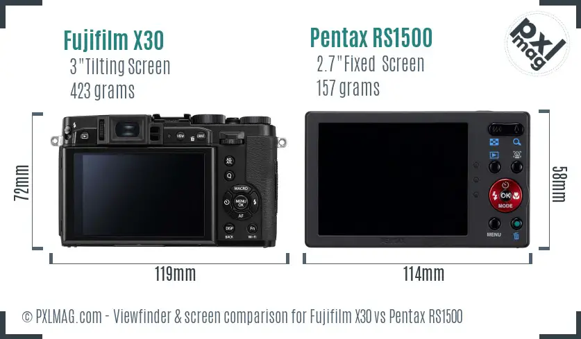 Fujifilm X30 vs Pentax RS1500 Screen and Viewfinder comparison