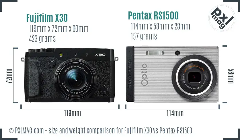 Fujifilm X30 vs Pentax RS1500 size comparison