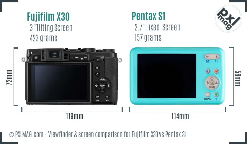 Fujifilm X30 vs Pentax S1 Screen and Viewfinder comparison