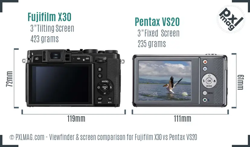 Fujifilm X30 vs Pentax VS20 Screen and Viewfinder comparison Fujifilm X30 vs Pentax VS20 Screen and Viewfinder comparison