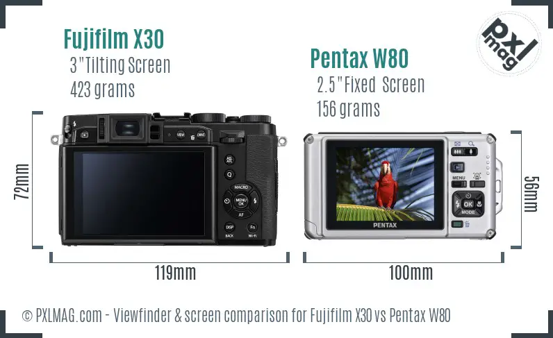 Fujifilm X30 vs Pentax W80 Screen and Viewfinder comparison