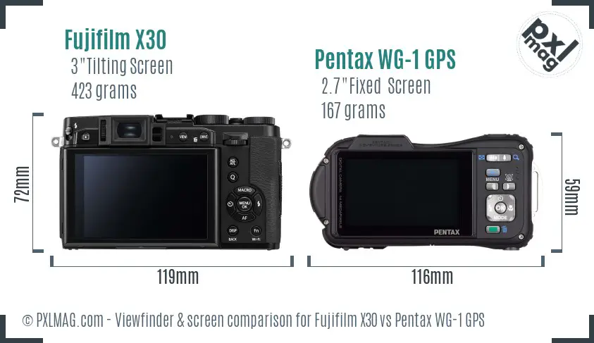 Fujifilm X30 vs Pentax WG-1 GPS Screen and Viewfinder comparison Fujifilm X30 vs Pentax WG-1 GPS Screen and Viewfinder comparison