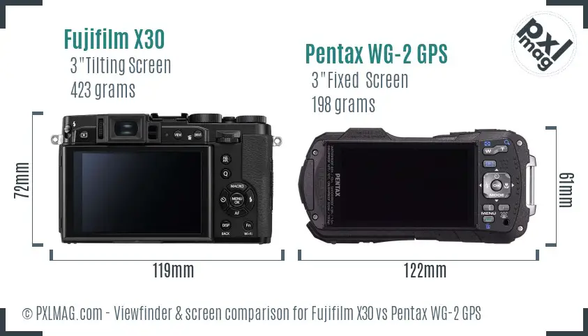 Fujifilm X30 vs Pentax WG-2 GPS Screen and Viewfinder comparison