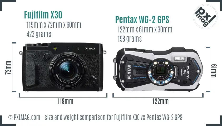 Fujifilm X30 vs Pentax WG-2 GPS size comparison Fujifilm X30 vs Pentax WG-2 GPS size comparison