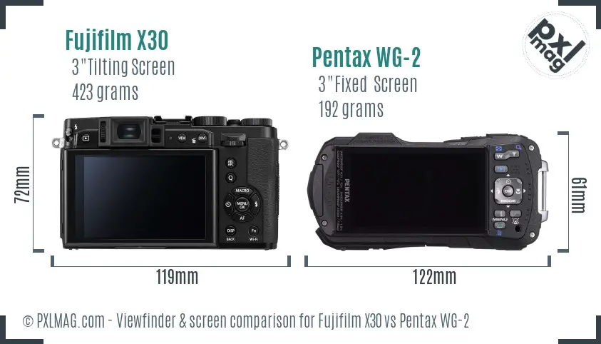 Fujifilm X30 vs Pentax WG-2 Screen and Viewfinder comparison