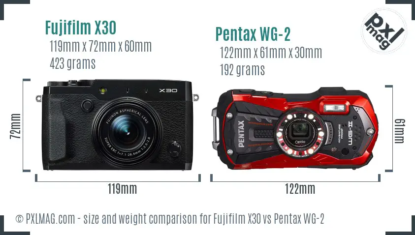 Fujifilm X30 vs Pentax WG-2 size comparison