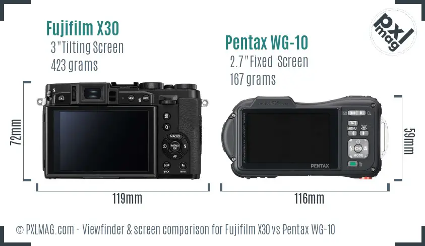 Fujifilm X30 vs Pentax WG-10 Screen and Viewfinder comparison