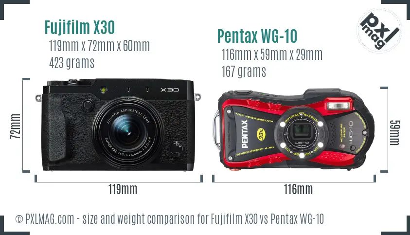 Fujifilm X30 vs Pentax WG-10 size comparison