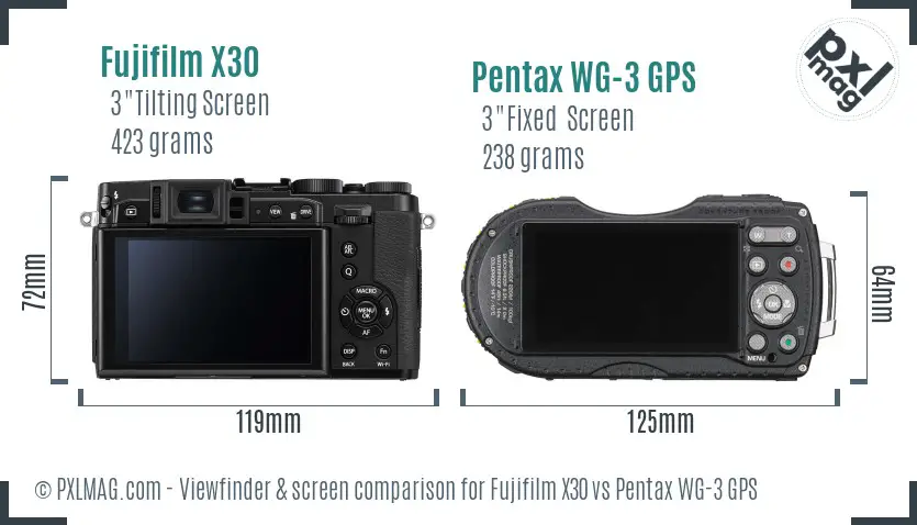 Fujifilm X30 vs Pentax WG-3 GPS Screen and Viewfinder comparison Fujifilm X30 vs Pentax WG-3 GPS Screen and Viewfinder comparison