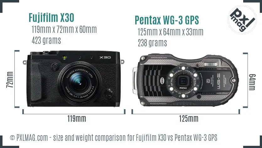 Fujifilm X30 vs Pentax WG-3 GPS size comparison Fujifilm X30 vs Pentax WG-3 GPS size comparison