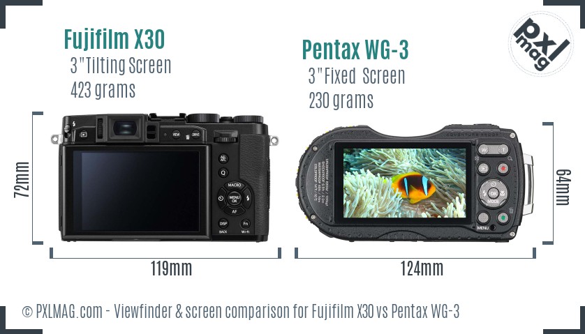 Fujifilm X30 vs Pentax WG-3 Screen and Viewfinder comparison