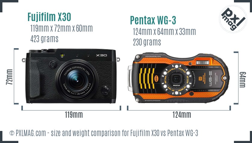 Fujifilm X30 vs Pentax WG-3 size comparison Fujifilm X30 vs Pentax WG-3 size comparison