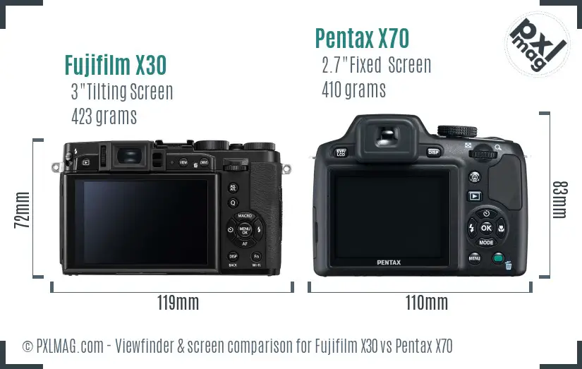 Fujifilm X30 vs Pentax X70 Screen and Viewfinder comparison