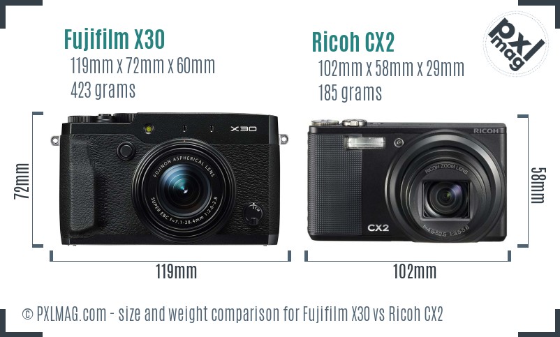 Fujifilm X30 vs Ricoh CX2 size comparison Fujifilm X30 vs Ricoh CX2 size comparison